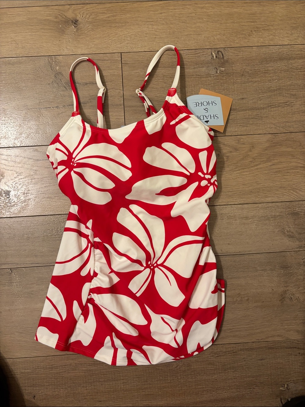 Shade & Shore Red and White Floral Tankini Top Swimsuit - Picture 1 of 2